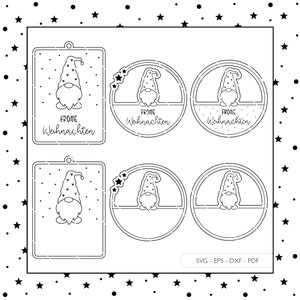 File laser Ciondolo gnomo natalizio ghirlanda stelle SVG Eps DXF File plotter vettoriale PDF Taglio laser Lettere tedesche Download digitale 71