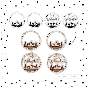 Laserdatei Weihnachten Rentiere Anhänger Kranz Sterne SVG Eps DXF PNG Vektor Laser Cut Deutsch Schriftzug Lasercut Digitaler Download 59