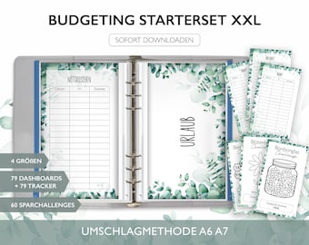 Starterset Budgetieren XXL STARTER SET - A6 A7 Umschlagmethode Budget Binder Download Challenges Budget Tracker Dashboards Deckblatt Pdf v29