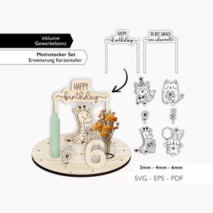 File laser motivo piastra compleanno spina SVG set piastra candela compleanno estensione base taglio laser download digitale 970