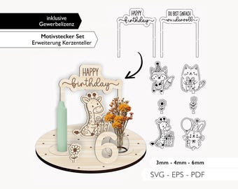 Fichier laser motif plaque d'anniversaire plug SVG ensemble de plaques de bougie d'anniversaire extension de base découpe laser téléchargement numérique 970