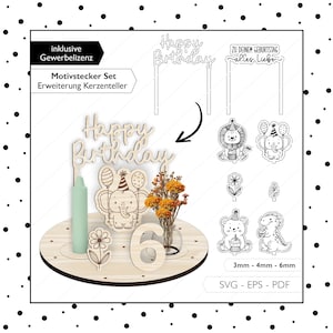 Laserdatei Geburtstagsteller Motivstecker SVG Geburtstag Kerzenteller Set Basic Erweiterung Laser Cut Digitaler Download 971