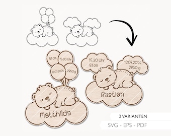 Laser file milestone birth baby SVG EPS PDF milestone card bear wall decoration nursery laser file 693