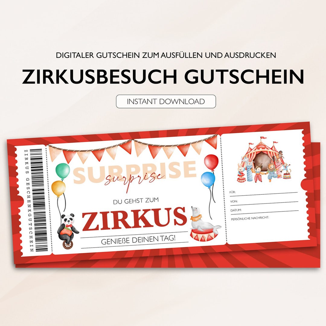 Personalisierter Gutschein Zirkus Ticket Geburtstag PDF Download