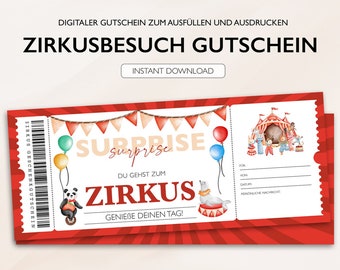 Personalisierter Gutschein Zirkus Ticket Geburtstag PDF Download Zirkusgutschein Gutscheinkarte Bearbeitbare Gutscheine Zum Ausdrucken