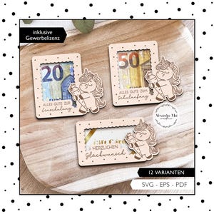 Archivo láser dinero regalo regreso a clases SVG titular de dinero escolar unicornio tarjeta de regalo inscripción escolar corte láser descarga digital 987