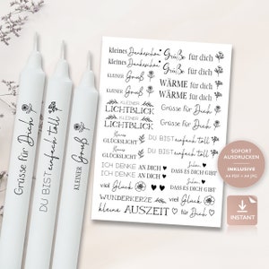 Tatuajes de velas con varios motivos | Plantilla PDF para velas película de diapositivas de agua I refranes velas de palo | Decorar velas |  Imprimir