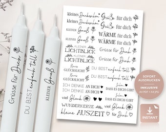 Candle tattoos various motifs | PDF template for candles water slide film I sayings stick candles | Decorate candles | To print