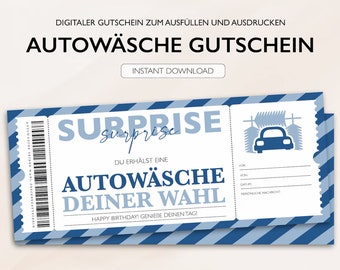 Personalisierter Gutschein Autowäsche Ticket PDF Download Autowaschanlage Bearbeitbare Gutscheine Zum Ausdrucken Und Zum Ausfüllen