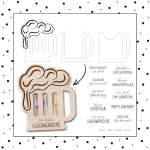 Archivo láser dinero regalo cerveza taza sobre SVG EPS DXF vale cerveza vaso regalo tarjeta titular corte láser descarga digital v115