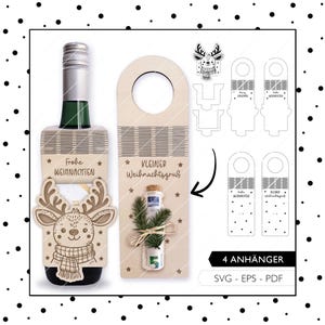 Laserdatei Flaschenanhänger Weihnachten SVG EPS PDF Rentier Geldgeschenk Geschenkverpackung Gutschein Laser Datei 716