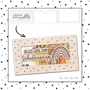 Archivo láser Regreso a la escuela dinero regalo escuela cono SVG EPS DXF escuela niño inscripción tarjeta de regalo sobre Laser Cut Descargar v397