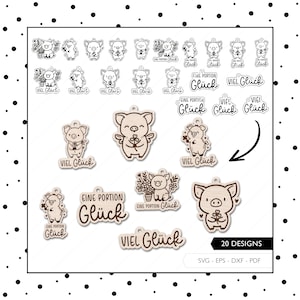 Archivo láser Lucky Pig Etiqueta de regalo SVG EPS DXF Lucky Charm Regalo Lucky Colgante Corte Láser Descarga Digital v265