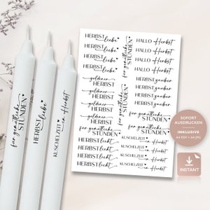 Candle tattoos autumn | Candle tattoo PDF template for candles water slide film I Autumn love candle stickers | Candle decorating 143