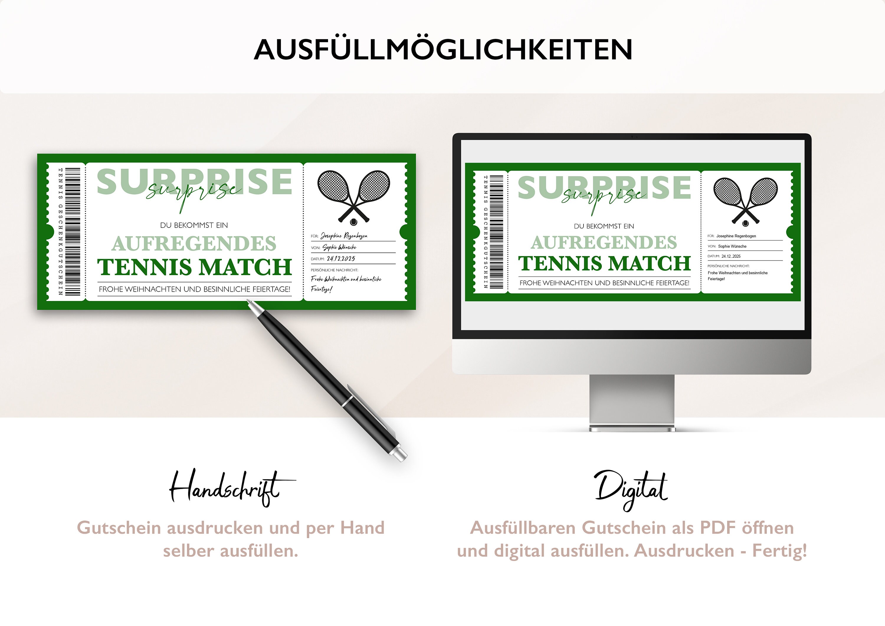 Buy Personalized Voucher Tennis Ticket PDF Download Christmas Online in India