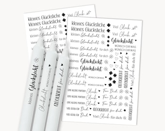 Kerzentattoos Glückslicht PDF Vorlage Für Kerzen Wasserschiebefolie I Kleeblatt Glück Sprüche Stabkerzen Kerzen Dekorieren | Zum Ausdrucken