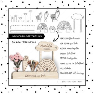 Arquivo laser dinheiro presente de volta às aulas SVG EPS DXF porta-dinheiro escolar criança arco-íris cartão presente matrícula escolar Corte a laser Download digital v295