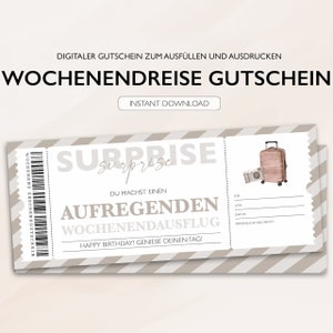 Gepersonaliseerde voucher-reisticket PDF-download weekendtrip-reisvoucherkaart bewerkbare vouchers om af te drukken en in te vullen
