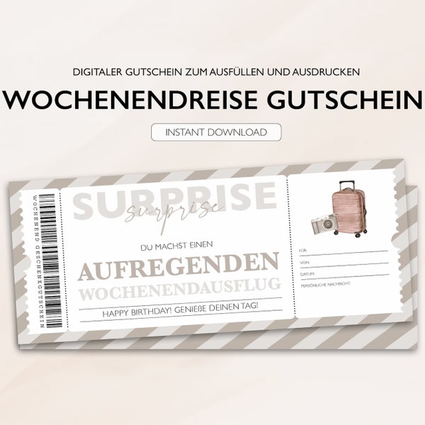 Personalized voucher travel ticket PDF download weekend trip travel voucher card editable vouchers to print out to fill out