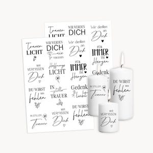 Candle tattoos, mourning lettering, memorial light, PDF candles, waterslide film for block candles, pillar candles, candle decorating | Printable