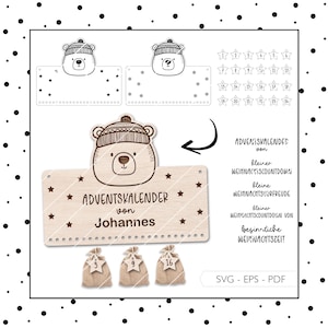 Laser file Advent calendar SVG EPS PDF Christmas Advent bear Advent calendar numbers Digital file 668
