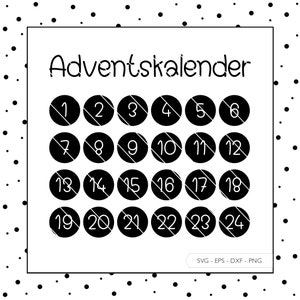 Plotterdatei Adventskalender Zahlen SVG Eps DXF PNG Vektor Laserdatei Kreis Advent Adventskalender Zahlen Plotter Digitaler Download v28