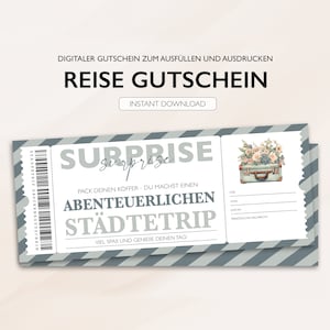 Gepersonaliseerde voucher reisticket PDF download stedentrip stedentrip voucher kaart bewerkbare vouchers om af te drukken