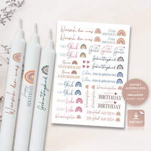 Candle tattoos birthday | PDF template for candles water slide film I Boho rainbow candles | Candle decorating | To print