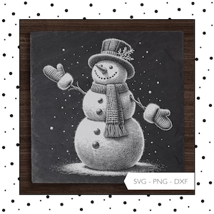 Pupazzo di neve incisione laser SVG DXF PNG File laser Pupazzo di neve regalo Segno Ardesia vetro acrilico File di incisione laser Download digitale v539