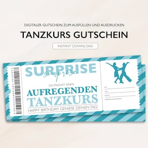 Personalisierter Gutschein Tanzkurs Ticket PDF Download Tanzkursgutschein Geburtstag Bearbeitbare Gutscheine Zum Ausdrucken Zum Ausfüllen
