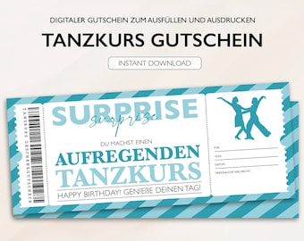 Personalisierter Gutschein Tanzkurs Ticket PDF Download Tanzkursgutschein Geburtstag Bearbeitbare Gutscheine Zum Ausdrucken Zum Ausfüllen