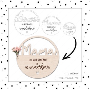 Laserdatei Muttertag Schild SVG EPS DXF Mama Kranz Schnittdatei Blumen Muttertagsschild Laser Cut Digitaler Download v198