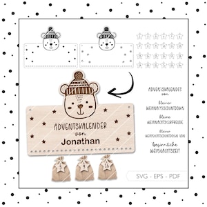 Laser file Advent Calendar SVG EPS PDF Vector Christmas Advent Cute Bear Advent Calendar Numbers Laser Cut Digital Download v581