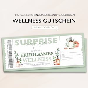 Personalisierter Gutschein Wellness Ticket PDF Download Wellnessgutschein Gutscheinkarte Bearbeitbare Gutscheine Zum Ausdrucken & Ausfüllen
