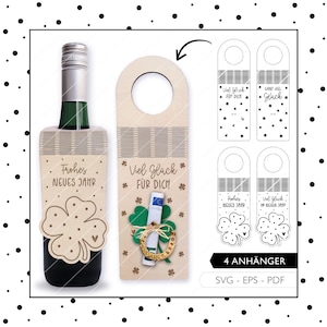 Laserdatei Flaschenanhänger SVG Silvester Mitbringsel Neujahr Geburtstag Geldgeschenk Geschenkverpackung Laser Cut Digitaler Download 821