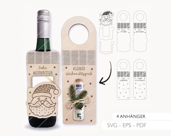 Laser file Christmas bottle tag SVG EPS PDF cash gift gift wrapping voucher laser cut digital download 617