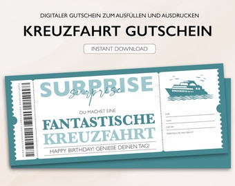 Personalisierter Gutschein Kreuzfahrt Ticket PDF Download Reisegutschein Gutscheinkarte Bearbeitbare Gutscheine Zum Ausdrucken Zum Ausfüllen