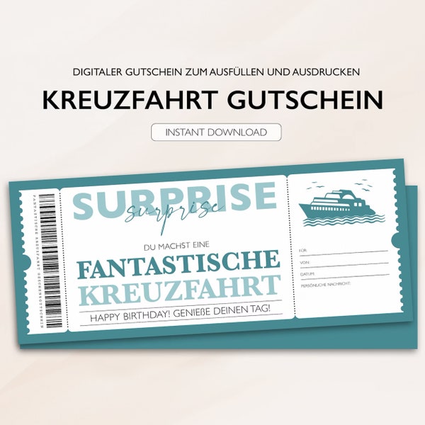Personalisierter Gutschein Kreuzfahrt Ticket PDF Download Reisegutschein Gutscheinkarte Bearbeitbare Gutscheine Zum Ausdrucken Zum Ausfüllen