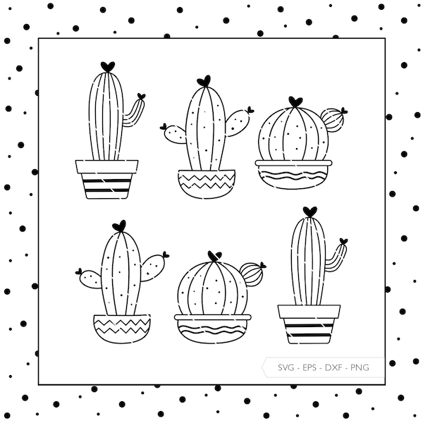 Plotter file Happy Cactus SVG Eps DXF PNG Vector Plotter files Cacti Succulents Plotter Laser file Digital Download v18