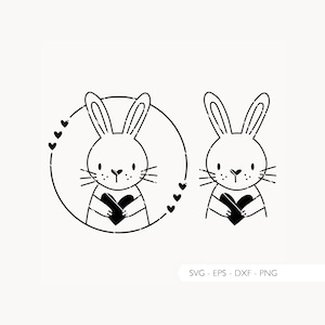 Plotterdatei Hase Herz Liebe SVG Eps DXF PNG Vektor Plotterdateien Deutsch Niedlicher Hase Häschen Ostern Plotter Digitaler Download v15