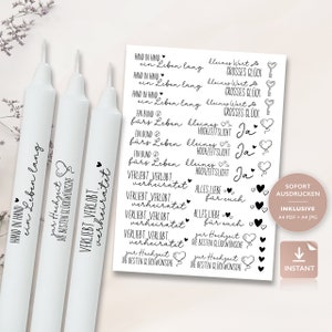 Candle tattoos wedding engagement | PDF template for candles water slide film I stick candles get married | Decorate candles | To print 158