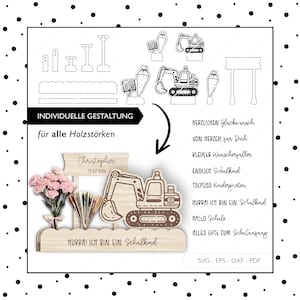 Regalo de dinero de archivo láser de regreso a la escuela SVG EPS DXF titular de dinero escuela niño excavadora tarjeta de regalo inscripción escolar Corte láser Descarga digital v294