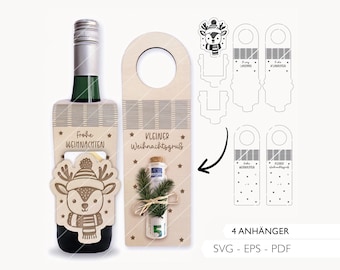 Laser file bottle tag Christmas SVG EPS PDF reindeer money gift gift wrapping voucher laser cut digital download 616