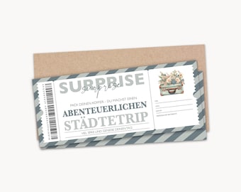 Personalized Voucher Travel Ticket PDF Download City Trip City Trip Voucher Card Editable Vouchers To Print