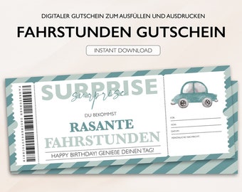 Personalisierter Gutschein Fahrstunden Ticket PDF Download Fahrschule Gutscheinkarte Bearbeitbare Gutscheine Zum Ausdrucken Zum Ausfüllen