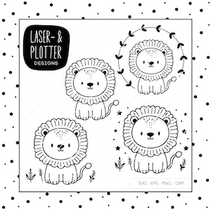 Arquivo plotter Leão SVG Eps DXF PNG | Digistamp Cute Lion Arquivo a laser Corte a laser Arquivo Plotter Digital Download v170