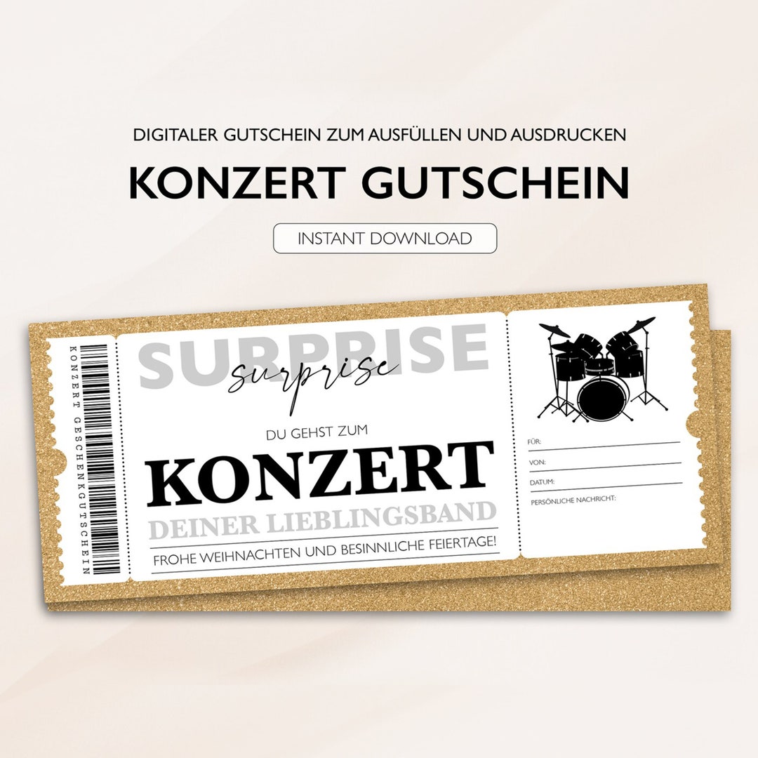 Personalisierter Gutschein Konzert Ticket PDF Download Weihnachten Konzertgutschein