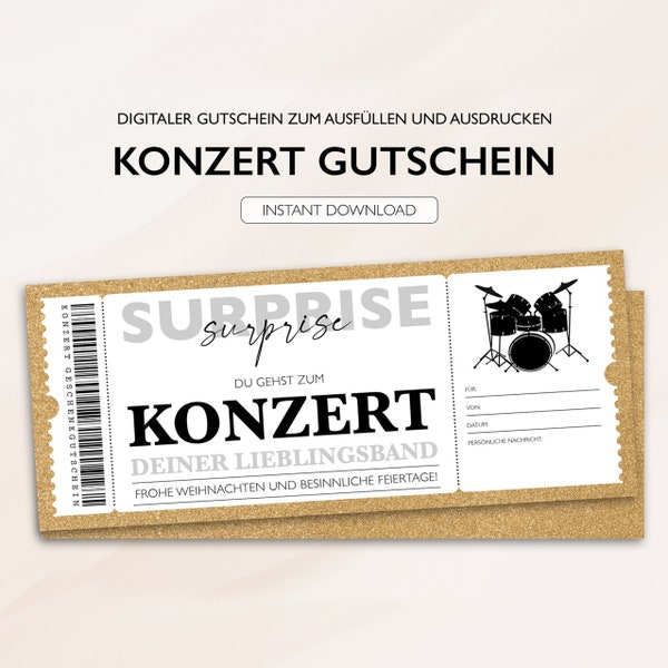 Personalisierter Gutschein Konzert Ticket PDF Download Weihnachten Konzertgutschein Gutscheinkarte Gutscheine Zum Ausdrucken Zum Ausfüllen