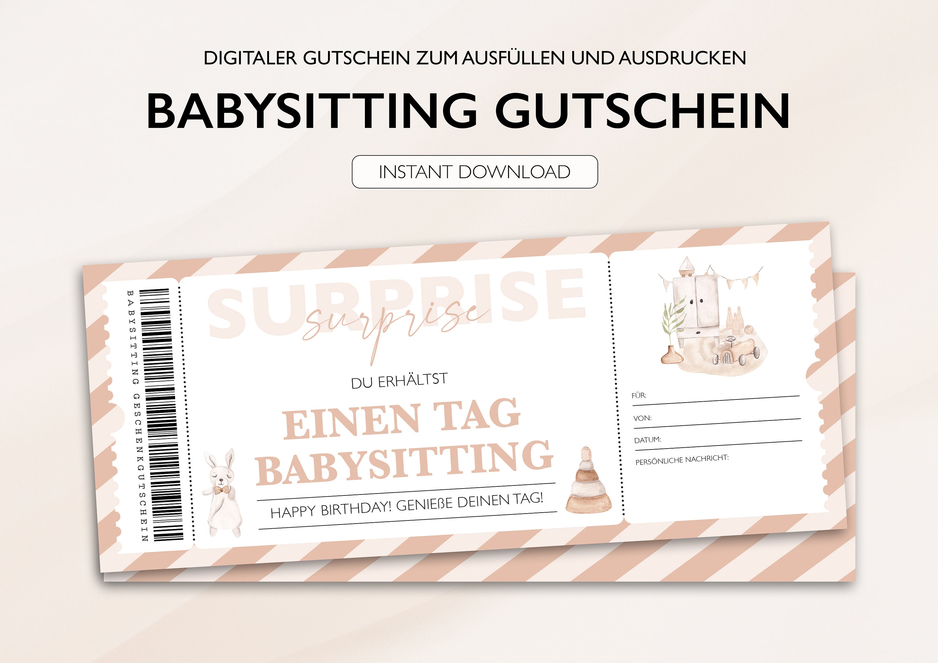 Personalized Voucher Babysitting Ticket Boho PDF Download - Etsy