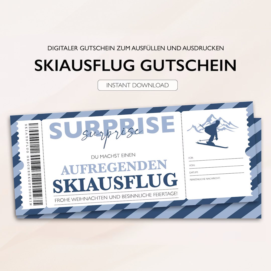 Personalisierter Gutschein Ski Ticket PDF Download Weihnachten
